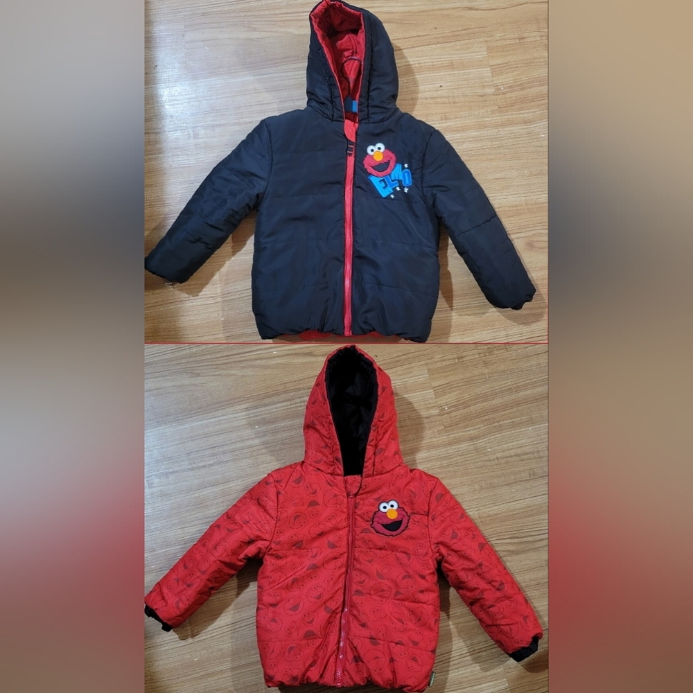 Elmo Sesame Street Reversible Black & Red Puffer Winter Jacket Size 4T